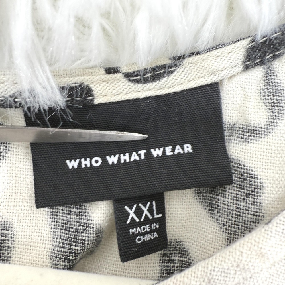 Who What Wear Linen Blend Dress XXL Black White Animal Print Pockets Modest - Picture 4 of 11